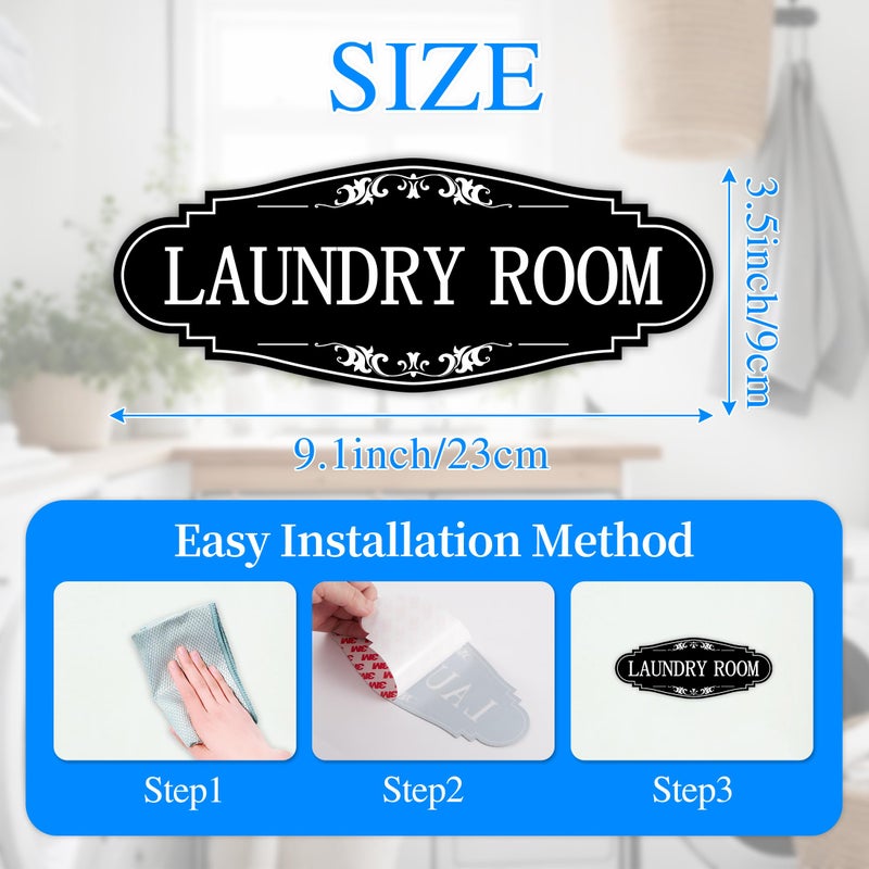 LUHIMO Laundry Room Door Sign for Business and Home,Self-adhesive Waterproof Cute Laundry Room Door Sticker Decals for House, Apartment, Hotel Laundromat Decor(Black) - Image 2